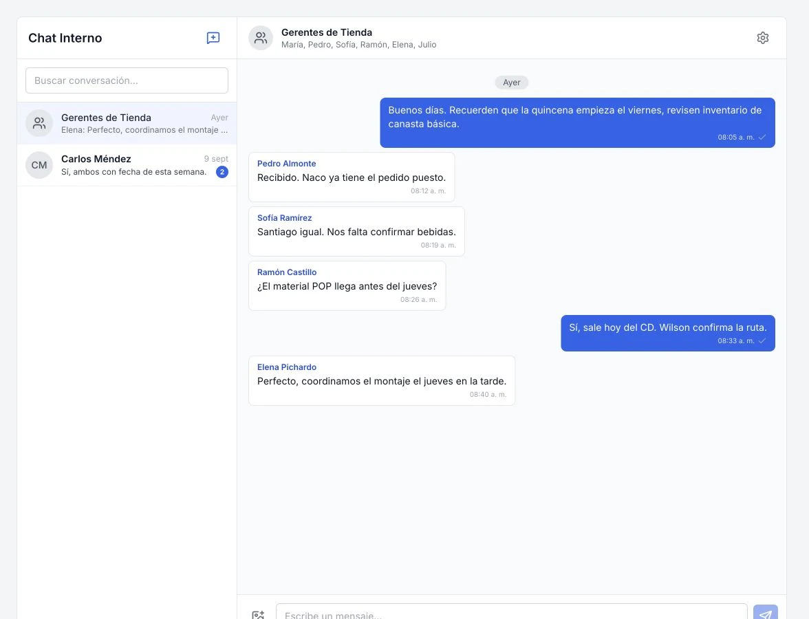 Plexo | vista del módulo Chat interno